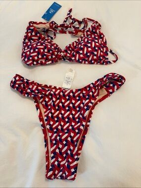 Cupshe Red, White & Blue Geometric Girls' Bikini Set